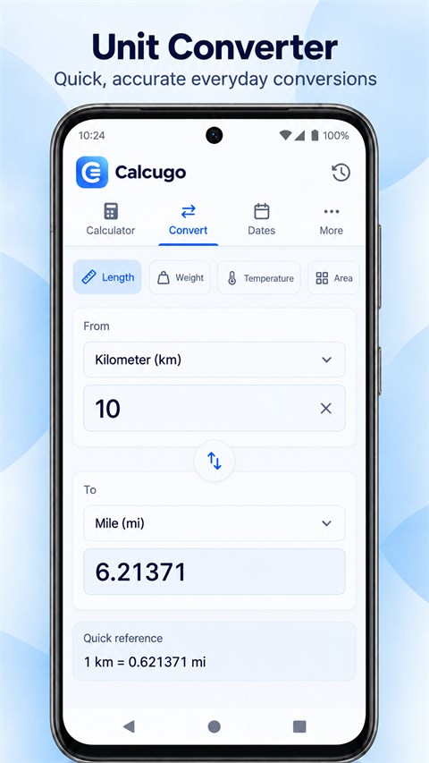CalcuGo Practical conversions screen